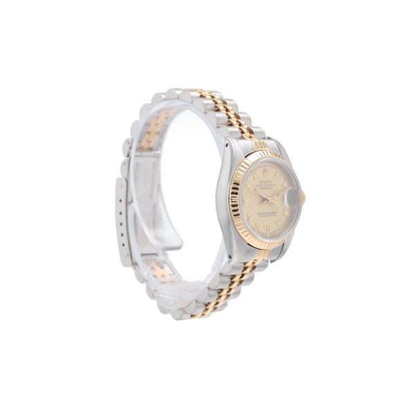 Rolex Ladies Datejust 26mm Two-Tone Champagne Roman Dial Fluted Jubilee 69173 main image 9